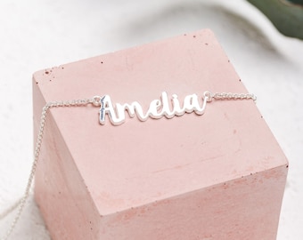 Sterling Silver Name Necklace | Personalised Name Necklace | Cursive Name Necklace | Silver Name Jewellery | Silver Personalised Necklace UK