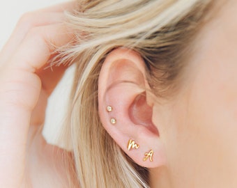 Gold Initial Studs | Initial Earrings | Tiny Gold Studs | Initial Stud Earrings | Minimalist Studs | Gold Letter Studs | Script Initial