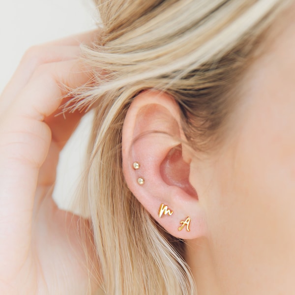 Gold Initial Studs | Initial Earrings | Tiny Gold Studs | Initial Stud Earrings | Minimalist Studs | Gold Letter Studs | Script Initial