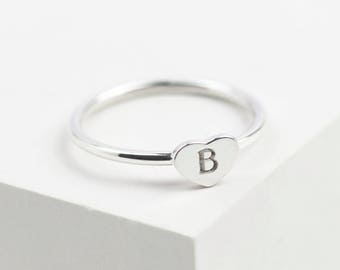Sterling Silver Heart Initial Ring | Silver Initial Ring | Gold Initial Ring | Silver Heart Ring | Personalised Ring | Silver Letter Ring