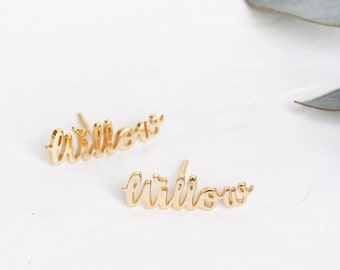 Personalised Name Earrings | Gold Name Studs | Custom Name Earrings | Name Jewellery | Personalised Earrings | Any Name | Name Gift - FONT C