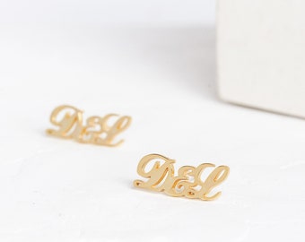 Personalised Name Earrings | Gold Name Studs | Custom Name Earrings | Name Jewellery | Personalised Earrings | Couples Initials - FONT B