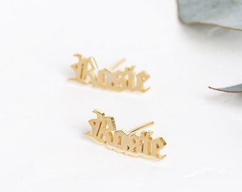 Personalised Name Earrings | Gold Name Studs | Custom Name Earrings | Name Jewellery | Personalised Earrings | Any Name | Name Gift - FONT E