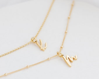 Tiny Gold Initial Necklace | Gold Letter Necklace | Personalised Necklace | Minimalist Initial | Script Initial Charm Necklace | BF Gift