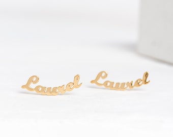 Personalised Name Earrings | Gold Name Studs | Custom Name Earrings | Name Jewellery | Personalised Earrings | Any Name | Name Gift - Font A