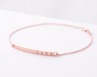 Rose Gold Bar Armband | Aangepaste naam armband | Gegraveerde armband | Aangepaste Bar Armband | Gepersonaliseerde armband | Gepersonaliseerde sieraden