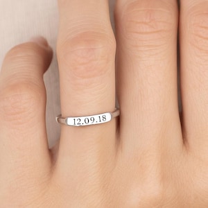 Sterling Silver Personalised Bar Ring | Custom Date Ring | Coordinates ring | Personalised Ring | Roman Numeral Ring | Engraved Dates Ring