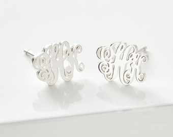 Sterling Silver Monogram Studs | Silver Initial Earrings | Monogram Earrings | Minimalist Studs | Monogram Initials | Monogram Jewellery