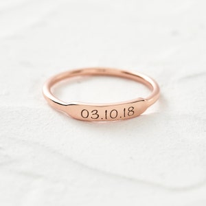 Rose Gold Personalised Bar Ring | Custom Date Ring | Coordinates ring | Personalised Ring | Roman Numeral Ring | Engraved Dates Ring