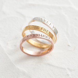 Personalised Band Ring Engraved Band Ring Coordinates ring Personalised Ring Roman Numeral Ring Stacking Ring Personalised Gift image 2