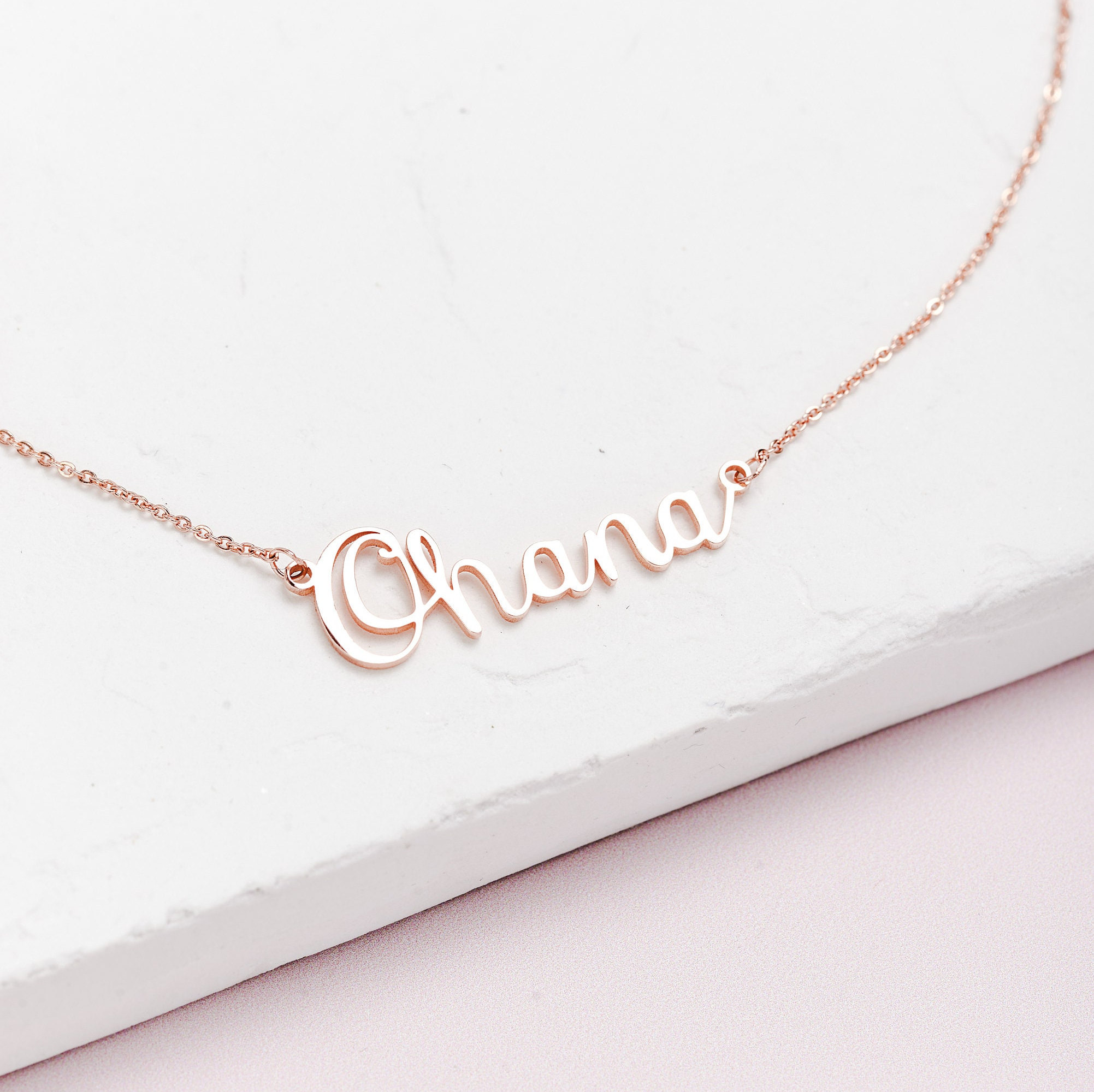 Rose Gold Name Necklace Nameplate Rose Gold Custom Name Necklace