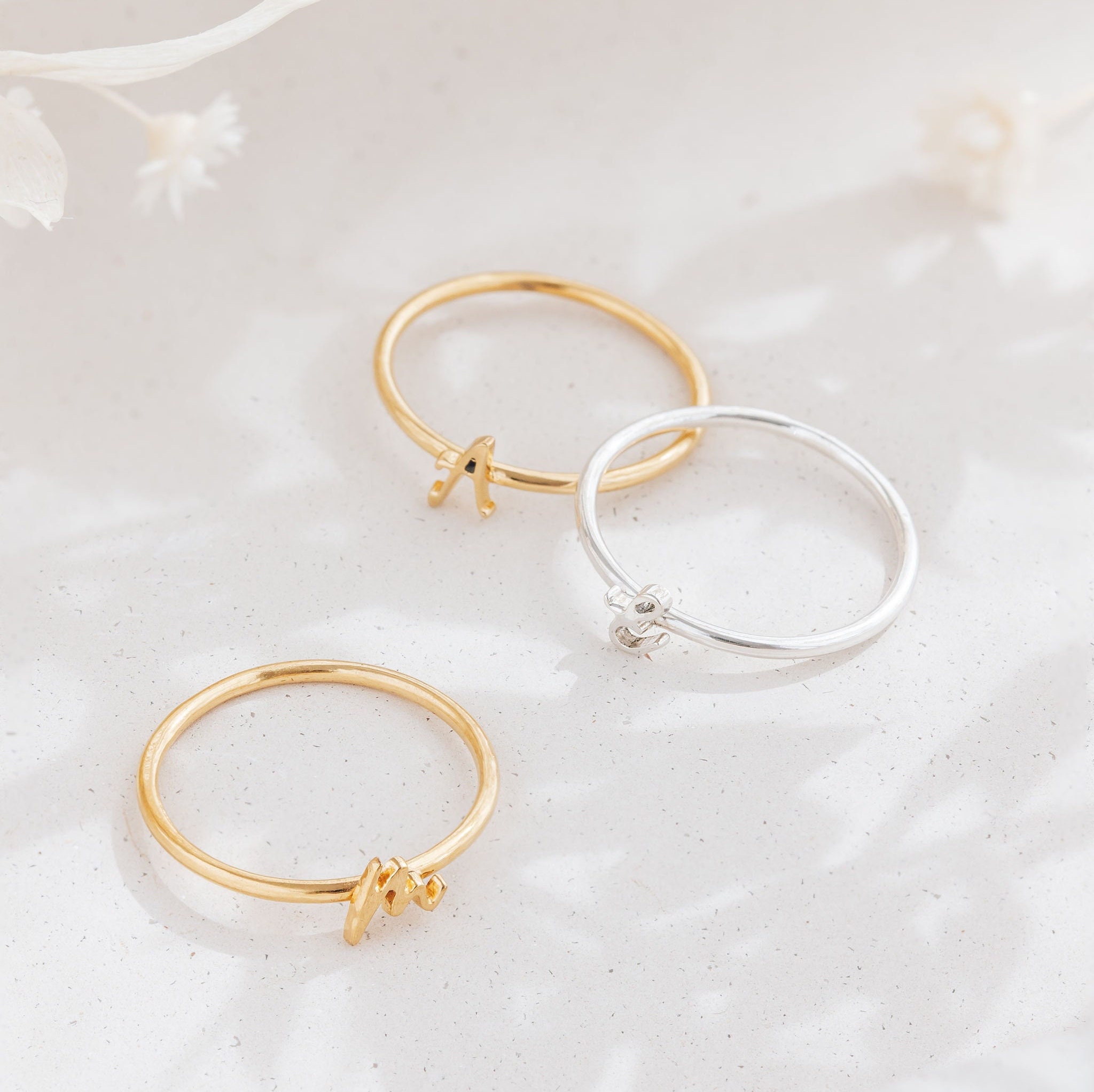 Gold Initial Ring | Letter Ring | Personalised Ring | Script Initial ...