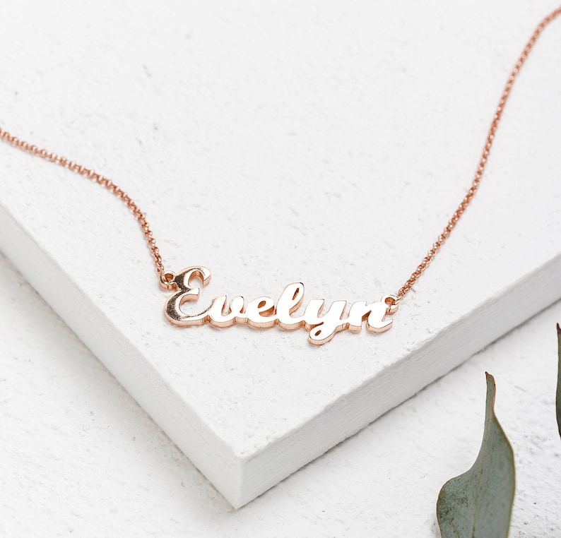 Rose Gold Name Necklace Custom Name Necklace Script Name Necklace Rose Gold Nameplate Necklace Name Jewellery Personalised Gift UK image 1