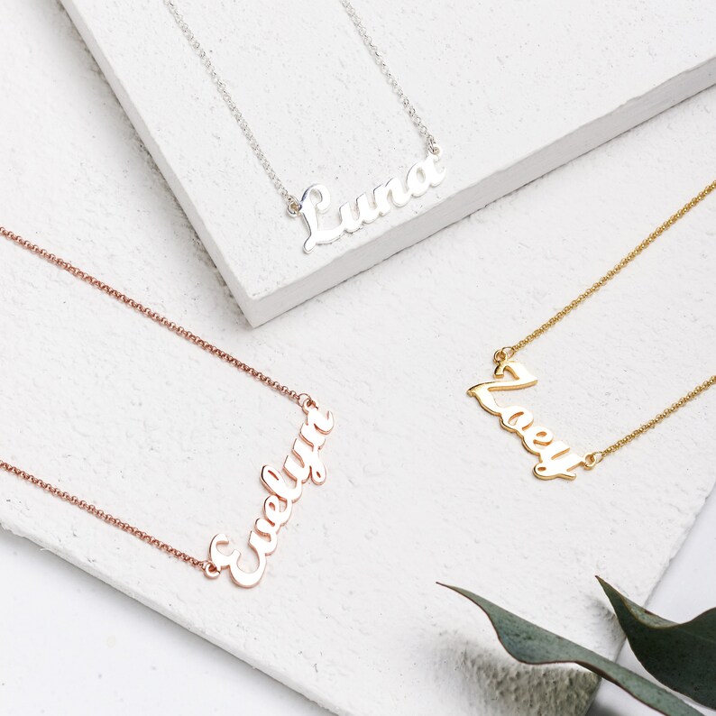 Rose Gold Name Necklace Custom Name Necklace Script Name Necklace Rose Gold Nameplate Necklace Name Jewellery Personalised Gift UK image 2