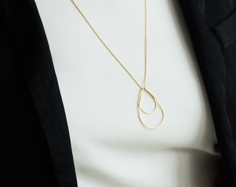 Long Golden Drop Necklace Gold Plated Necklace Triangle Golden Necklace Minimalistic