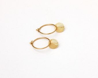 Golden Disc Hoops Earrings Sterling Silver Boho Gold Plated