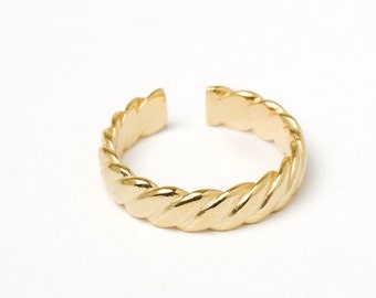 Anillo dorado anillo de apilamiento ajustable delicado anillo de cadena de bordillo retorcido cadena de bordillo de oro plata o rosado
