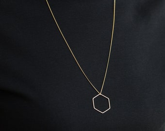 SALE Gold Plated Necklace Disc Gold Hexagon  3cm Coin Golden Necklace Honeycomb