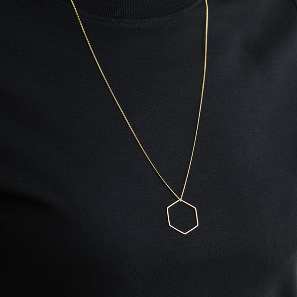SALE Gold Plated Necklace Disc Gold Hexagon  3cm Coin Golden Necklace Honeycomb