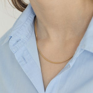 Golden Necklace Casual Look simple and chic golden Necklace Chain Sterling Silver Curbchain Choker image 2