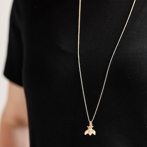 Unique Piece Long Golden Bee Necklace with a Bee Pendant Gold Necklace bees Honeycomb Honey