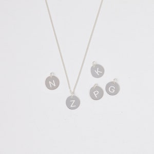 Sterling Silver Necklace Engraved Letter Initials Disc Ring Circle Coin Golden Necklace Silver Initial image 2