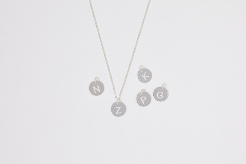 Sterling Silver Necklace Engraved Letter Initials Disc Ring Circle Coin Golden Necklace Silver Initial image 2