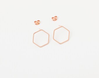 A pair of golden Hexagon shaped Studs Hexagon Earstuds Sterling Silver Studs Earrings Honeycombe Studs