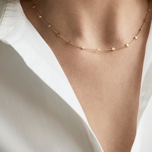 Silver Necklace Ball Chain Short gold plated necklace Sterling Silver tiny beads Discs