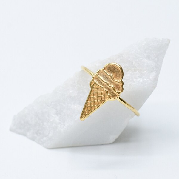 SALE Sterling Silver Ring Ice Cream Cone   Gold Plated Stackable Ring