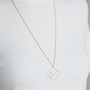 Long Diamond shaped golden Silver rosegolden Necklace Triangle Silver Necklace Minimal image 2