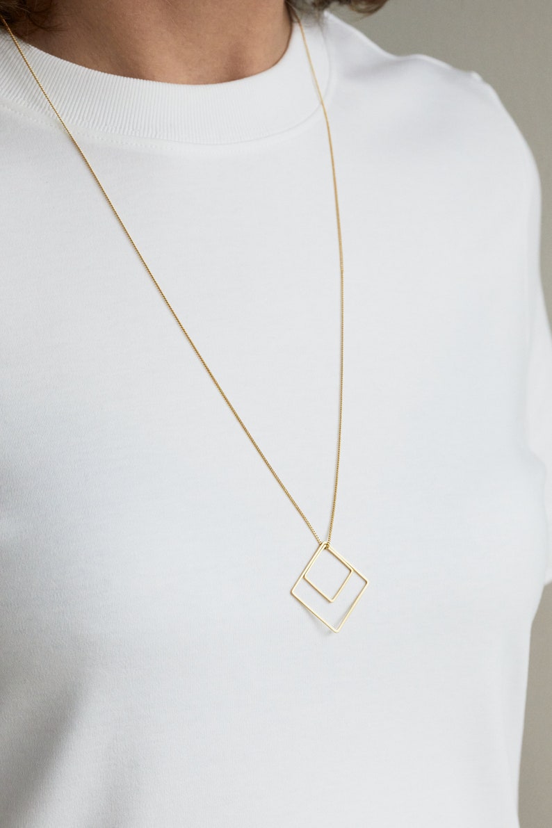 Long Diamond shaped golden Silver rosegolden Necklace Triangle Silver Necklace Minimal image 2