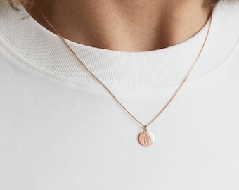 Sterling Silver Necklace Letter Initials Disc  Ring Circle Coin Golden Necklace Silver  Rosegold