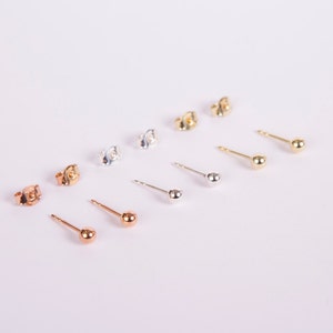 A Pair of Mini Ear Studs Ball Earstuds 3mm Sterling Silver 925 Silver Ball Studs Earrings Choose Your Colour Rose Gold Gold Or Silver
