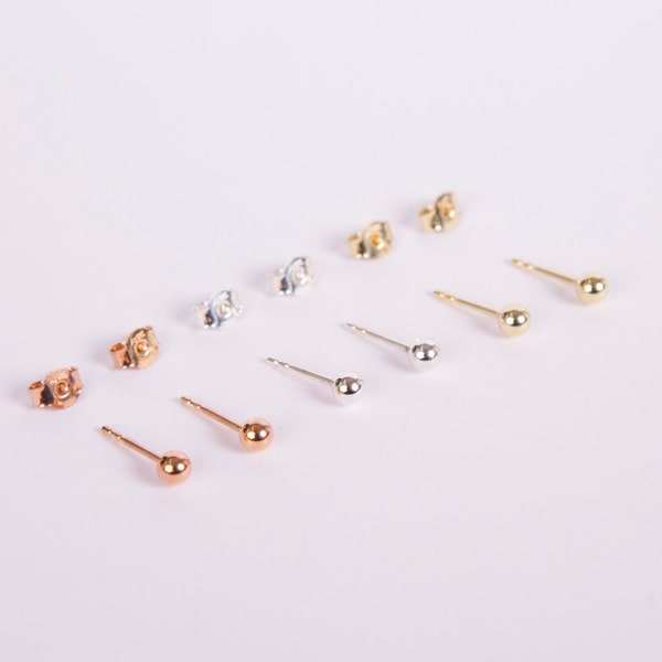 A Pair of Mini Ear Studs Ball Earstuds 3mm Sterling Silver 925 Silver Ball Studs Earrings Choose Your Colour Rose Gold Gold Or Silver