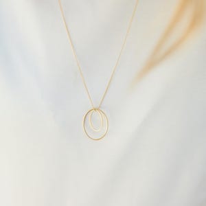 Long Golden Necklace Gold  Plated with a Hoop Ovale Pendant Necklace Circle Large Ring Golden   Disc
