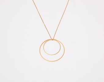 SALE Long Circle Minimal Necklace Geometrically Shaped Necklace Ring  or Golden Necklace Circle  Necklace Minimal Hoop Creolen