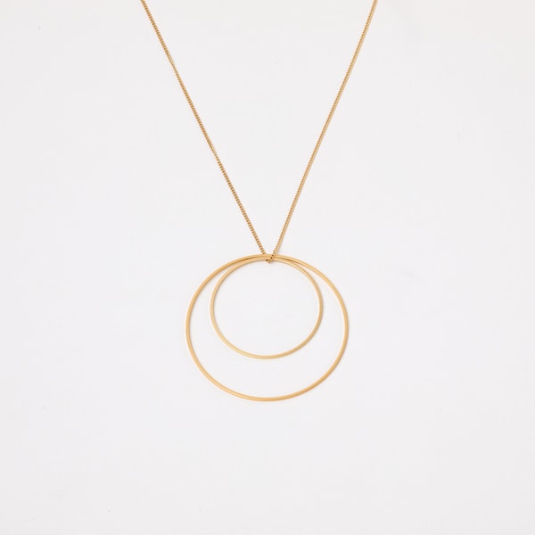 Cercle Longue chaîne avec grand anneau Cercle XL Pendentif Disque or chaîne en or plaque d'or chaîne en or chaîne circulaire chaîne d'anneaux