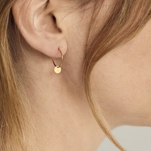 Golden Disc Hoops Earrings Sterling Silver Boho Gold Plated image 1