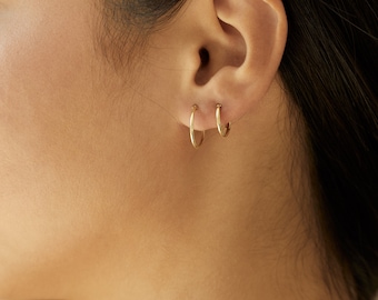 2 different sized golden Hoops Tiny  Earrings Golden Sterling Silver 925 Gold Plated  Earrings