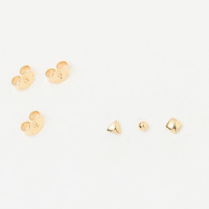 Set of 3 Tiny Stud Earrings Sterling silver Golden Ball Dots Triangle Square Pair Teeny Tiny Ball Stud Earrings