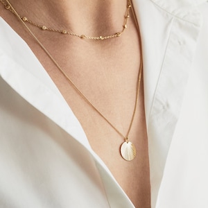 Sterling Silver Golden Necklace with a round pendant Coin Necklace Disc Ring Circle Large Necklace