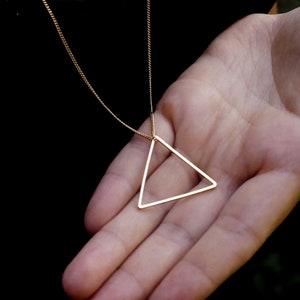 Long Triangle Necklace Silver or Rose Gold Plated Necklace Triangle Silver Necklace Minimal