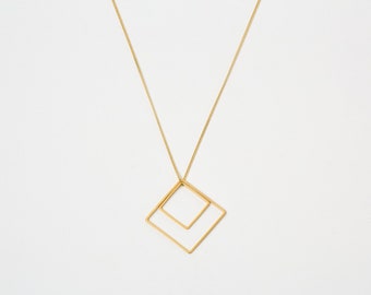 Long Golden Diamond Necklace Gold Plated Necklace Triangle  Golden Necklace Minimal