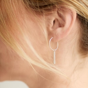 Sterling Silver Bar Hoops Dangly Earrings with a moving pendant