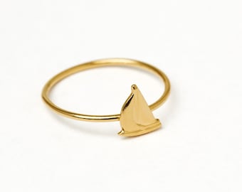 Stackable rosegolden Ring  Boat Ring Sterling Silver Ring Rosegolden or Gold Plated Sailing Boat Ring Statement Sailor