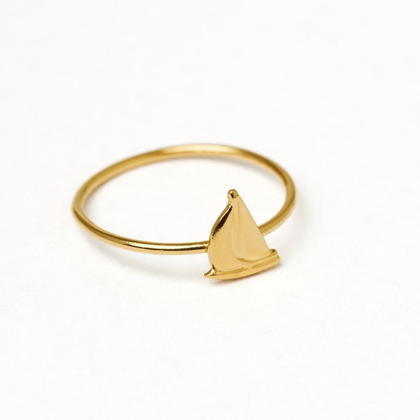 Stackable rosegolden Ring  Boat Ring Sterling Silver Ring Rosegolden or Gold Plated Sailing Boat Ring Statement Sailor