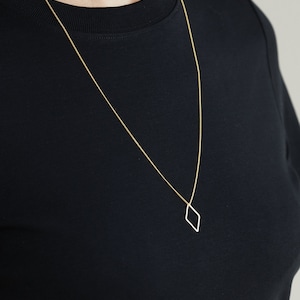 Long golden Diamond Necklace  Rhombus Necklace Triangle Rosegolden Necklace Minimal