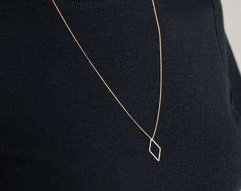 Long golden Diamond Necklace  Rhombus Necklace Triangle Rosegolden Necklace Minimal