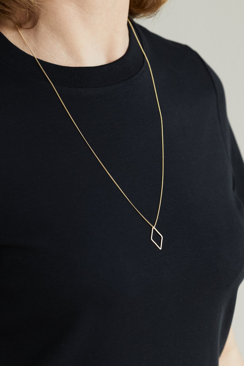 Long golden Diamond Necklace Rhombus Necklace Triangle Rosegolden Necklace Minimal image 1